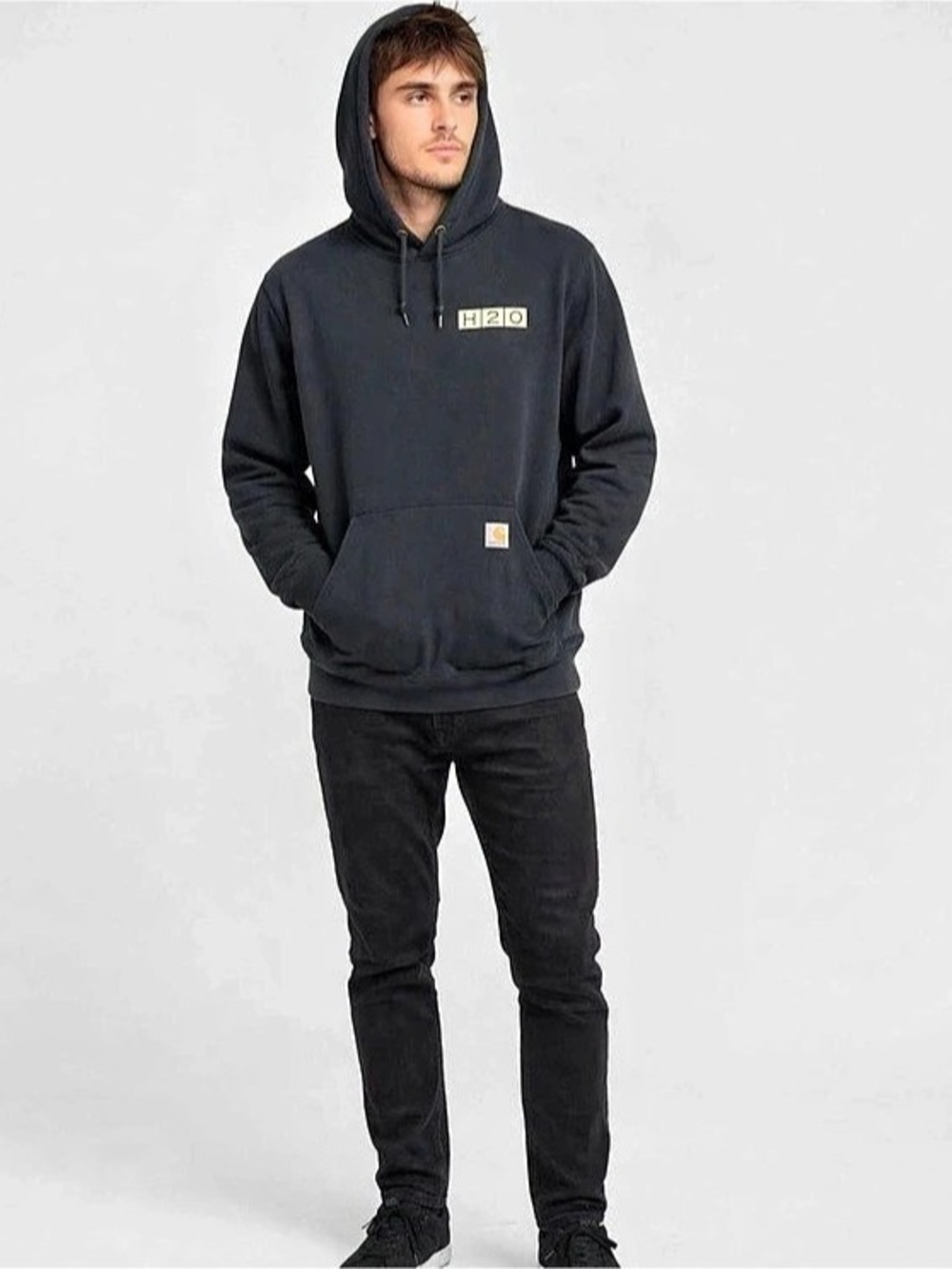 Carhartt Men's Loose Fit Hoodie L - H2O Logo Charcoal Faded Black - Spring 2021